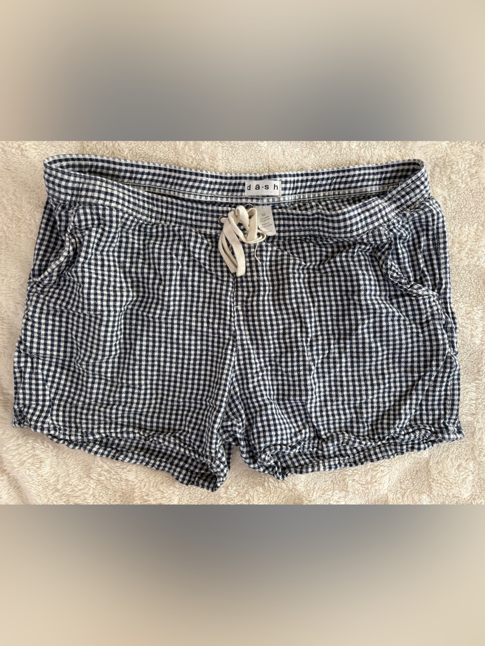 Da-sh Women’s XL Navy White Gingham Linen Blend Shorts